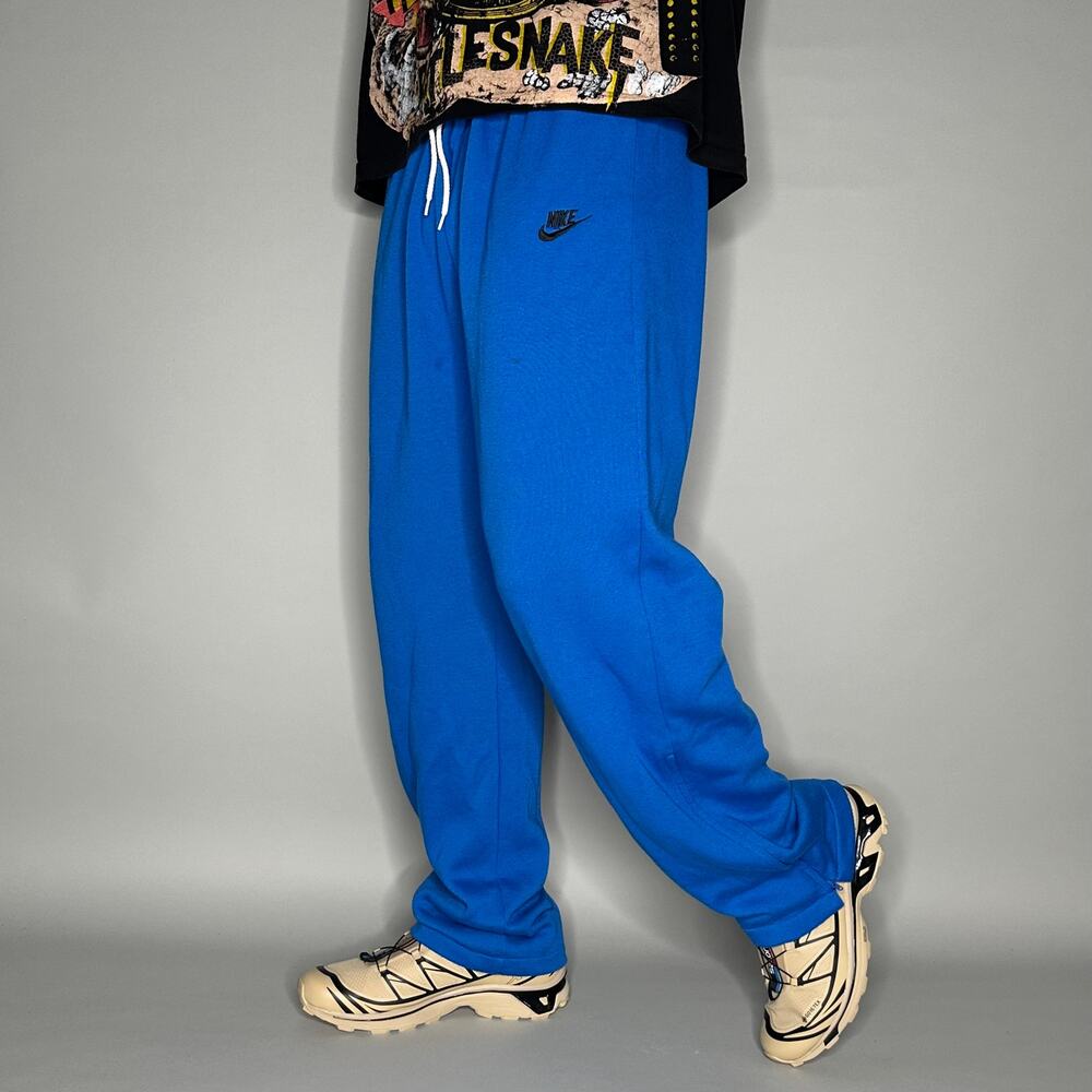 Vintage 90s Nike Sweatpants Mens L Baggy Royal Blue Black Swoosh Zippers Cotton